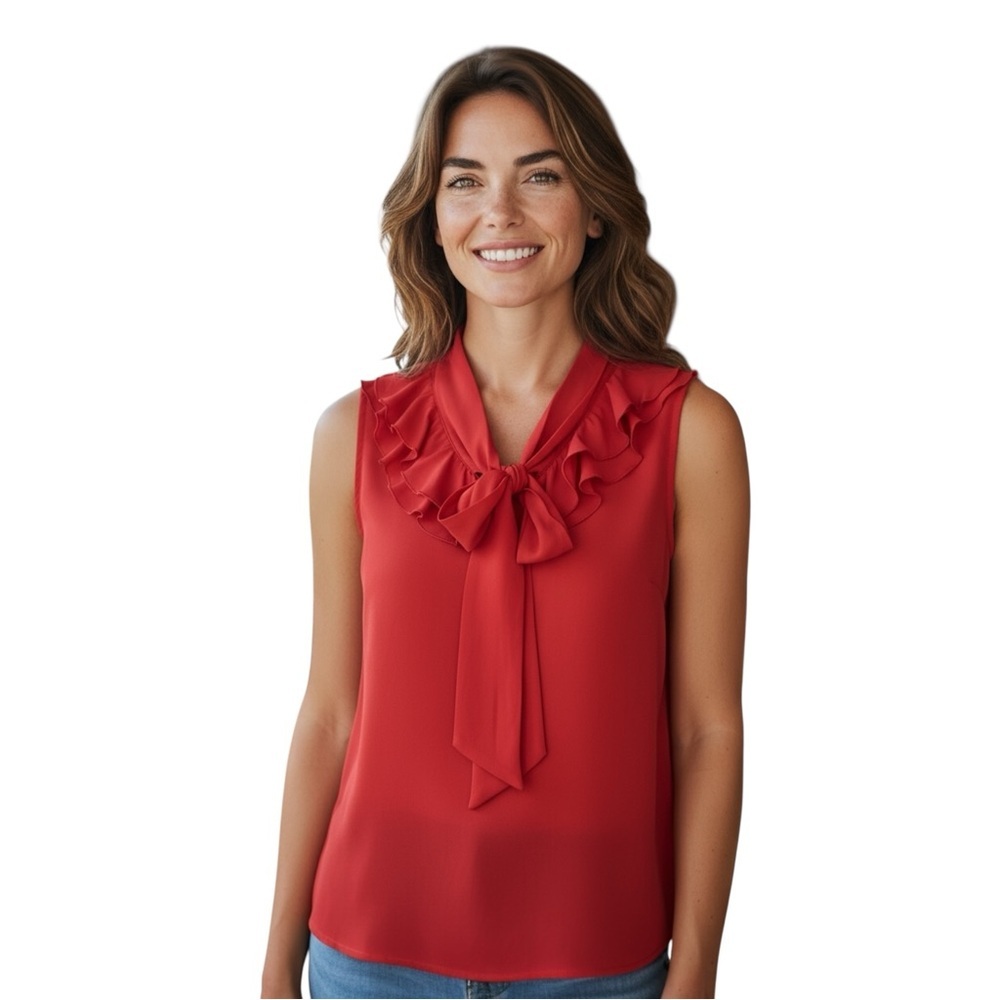 LOFT‎ Sleeveless Ruffle Tie Top, Color Red, Size LP